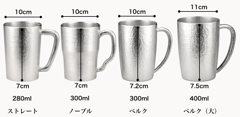 大阪錫器 錫製のジョッキ サイズ